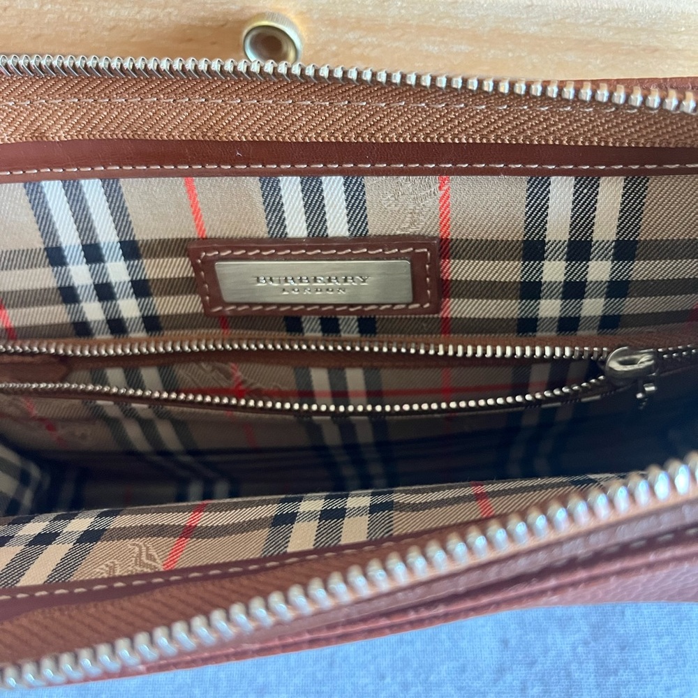 Burberry brown leather clutch, bag, make up bag